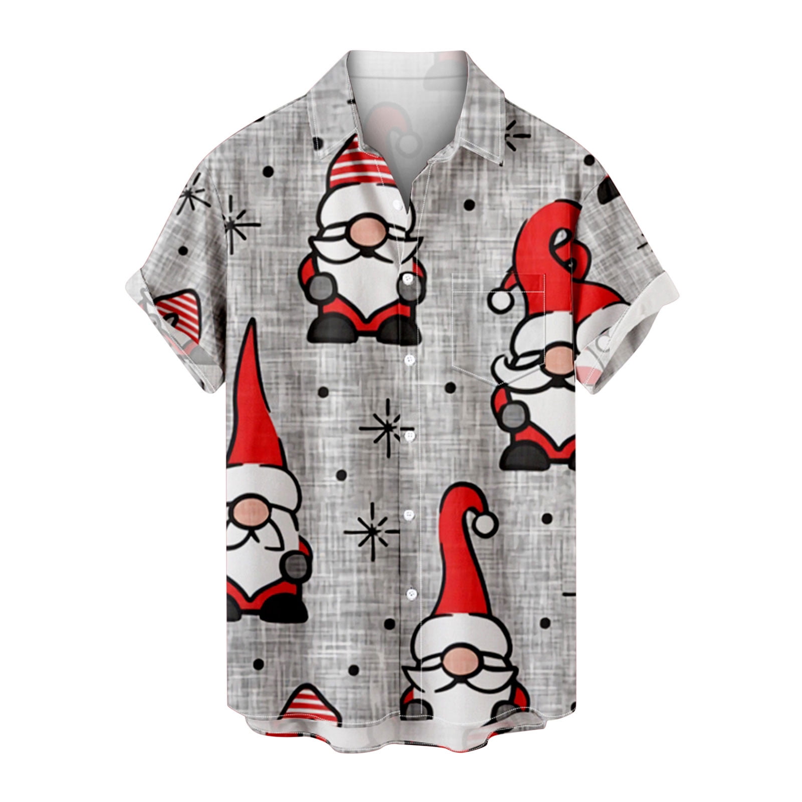 VSSSJ Men's Christmas Print T-Shirts Loose Short Sleeve Button