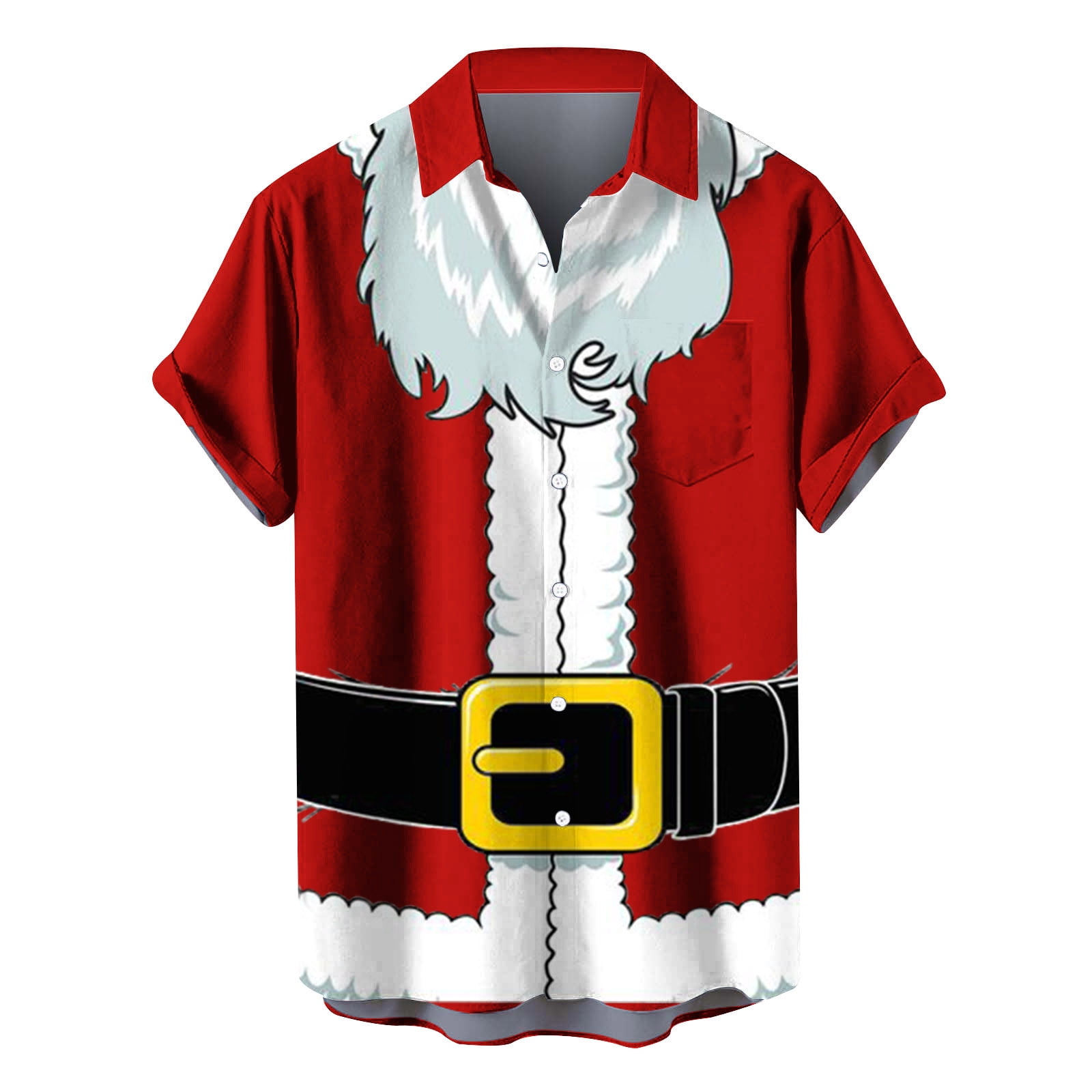 VSSSJ Men's Christmas Shirts Big and Tall Santa Claus Print Short Sleeve Button Down Lapel T
