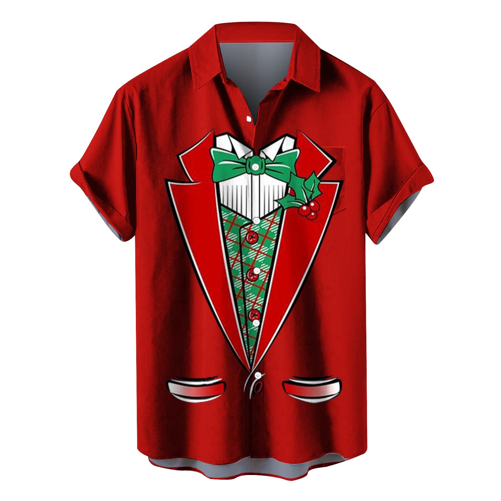 VSSSJ Men's Christmas Shirts Big and Tall Santa Claus Print Short