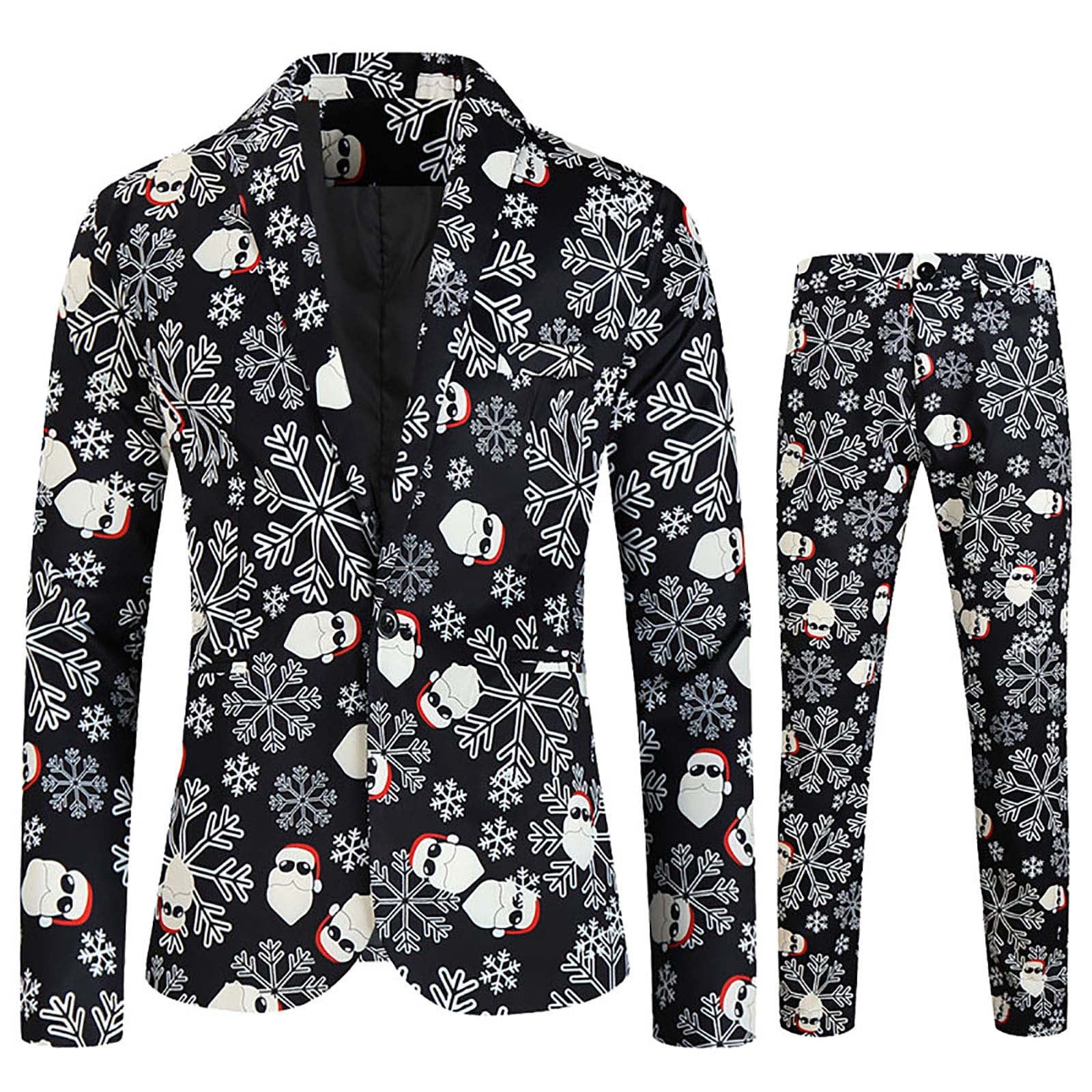 VSSSJ Men's Christmas Suits Plus Size Printing Long Sleeve Button Down