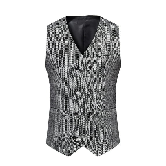 VSSSJ Men's Classic Vest Regular Fit Solid Color Double-breasted Sleeveless V-Neck Jackets Vintage Style Basic Outwear with Pocket Black M
