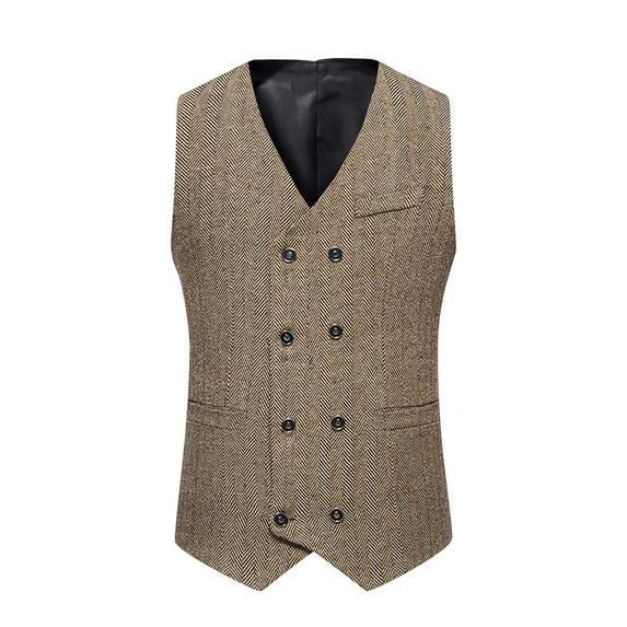 VSSSJ Men's Classic Vest Regular Fit Solid Color Double-breasted Sleeveless V-Neck Jackets Vintage Style Basic Outwear with Pocket Coffee XL