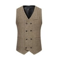 thumbnail image 1 of VSSSJ Men's Classic Vest Regular Fit Solid Color Double-breasted Sleeveless V-Neck Jackets Vintage Style Basic Outwear with Pocket Coffee XXL, 1 of 9