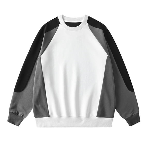 VSSSJ Men's Color Block Sweatshirt Relaxed Fit Crewneck Long Sleeve Casual Comfy Fashion Patchwork Pullover Sports Tops Black XXL