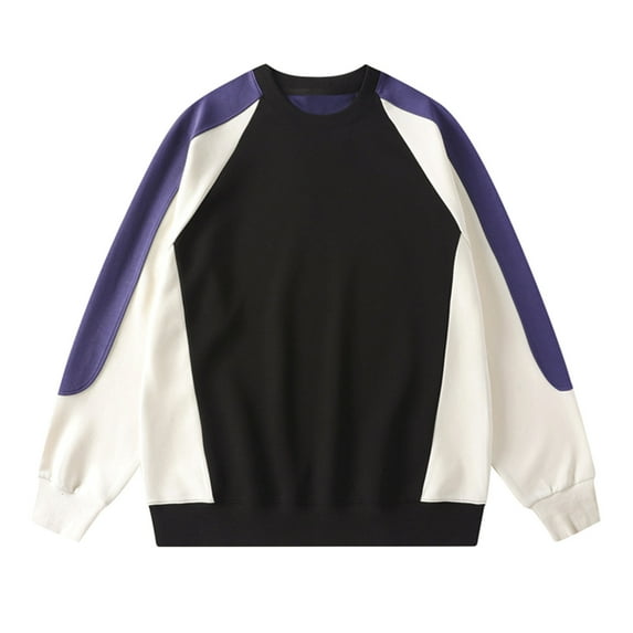 VSSSJ Men's Color Block Sweatshirt Relaxed Fit Crewneck Long Sleeve Casual Comfy Fashion Patchwork Pullover Sports Tops Purple XXL