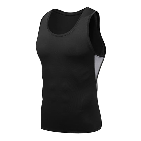 VSSSJ Men's Compression Shirts Sleeveless Crewneck Muscle Workout Tank Tops Gym Fitness Athletic Sports Running Base Layer Undershirt Black M