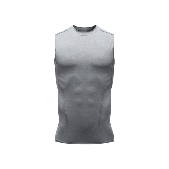 VSSSJ Men's Compression Tank Tops Sleeveless Round Neck Casual Running Muscle Shirts Breathable Gym Fitness Workout Training Shirt Gray XL