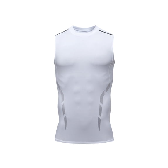 VSSSJ Men's Compression Tank Tops Sleeveless Round Neck Casual Running Muscle Shirts Breathable Gym Fitness Workout Training Shirt White M