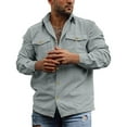 thumbnail image 1 of VSSSJ Men's Corduroy Button Cardigan Shirts Slim Fit Vintage Striped Long Sleeve Collared T-Shirts Fashion Wear-Resistant Shirt with Double Pocket Gray XL, 1 of 5