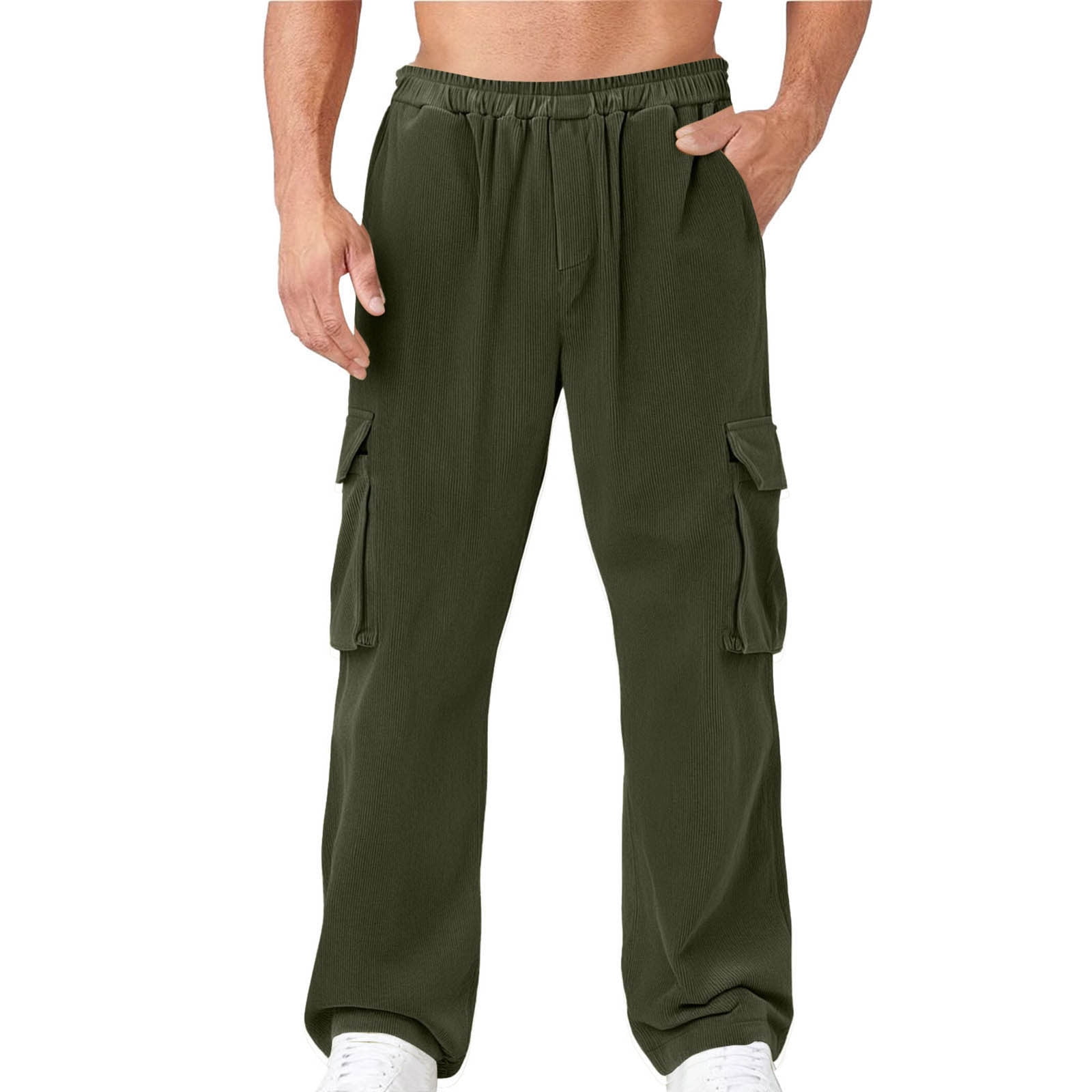 VSSSJ Men's Corduroy Cargo Pants Straight Leg Relaxed Fit Multi-Pockets ...