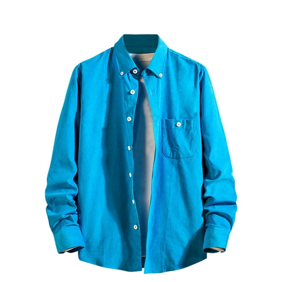 VSSSJ Men's Corduroy Shirt Jacket Button Down Lapel Collar Shirts Casual Long Sleeve Loose Solid Color Simple Jackets with Pocket Light Blue XL