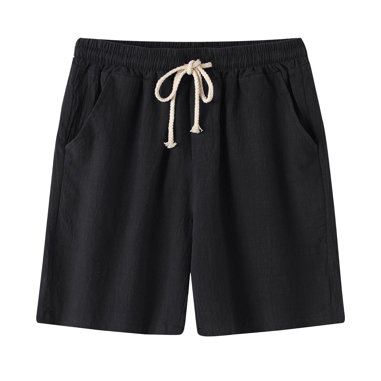 VSSSJ Men's Cotton and Linen Shorts Loose Fit Drawstring Elastic Waist