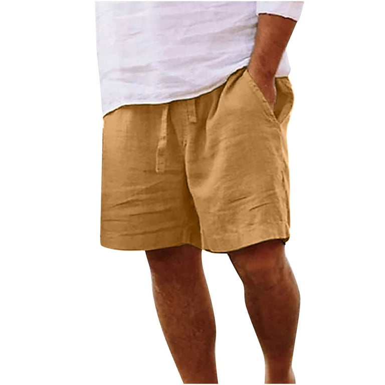 Mens Cotton Linen Shorts Summer Beach Casual Drawstring Chino Loose Short