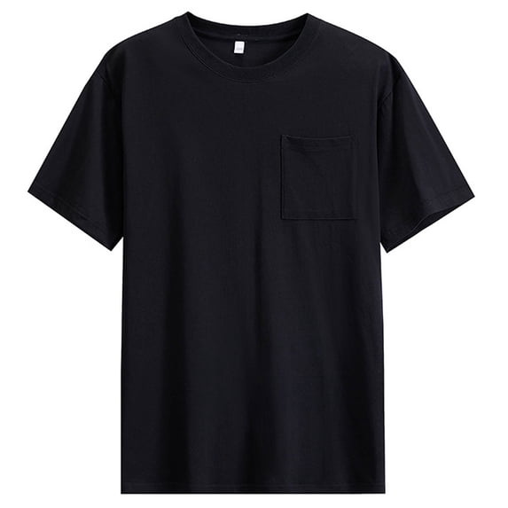 VSSSJ Men's Cotton T-Shirt Short Sleeve Casual Solid Basic Tee Shirt Crew Neck Summer Loose Lightweight Workout Tops with Pocket Black M