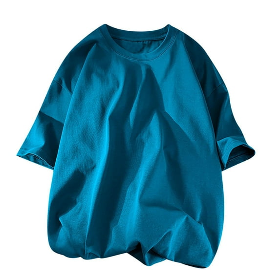 VSSSJ Men's Cotton T-Shirts Loose Fit Summer Short Sleeve Casual Basic T Shirts Crewneck Solid Color Lightweight Workout Sports Tee Tops Blue XL
