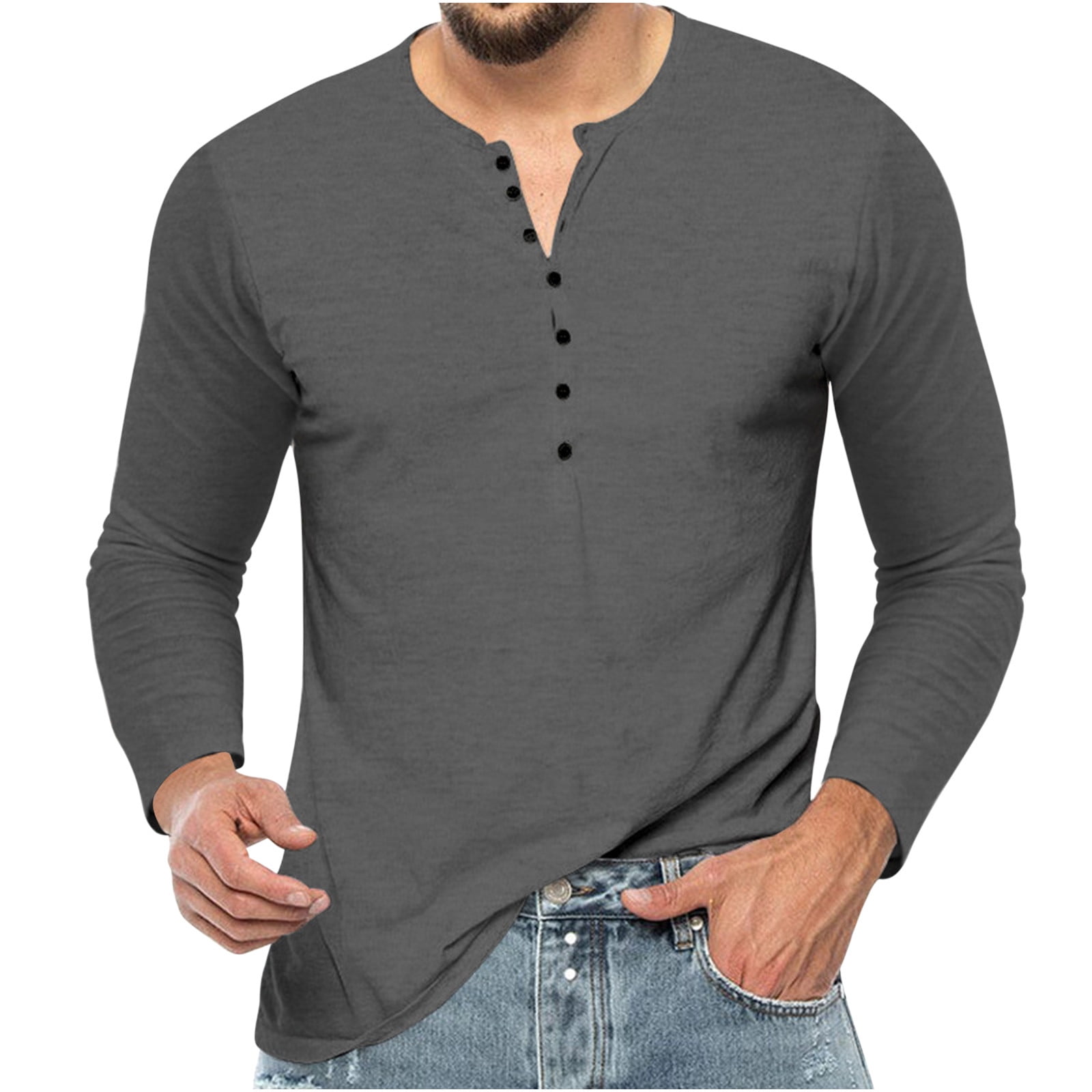 VSSSJ Men's Crewneck Button Flat Mouth Shirts Slim Fit Solid Color
