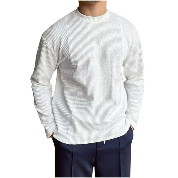 VSSSJ Men's Crewneck Pullover Sweater Ribbed Textured Long Sleeve Tops Casual Loose Fit Solid Color SImple Vintage Basic Tees Shirts White XXL