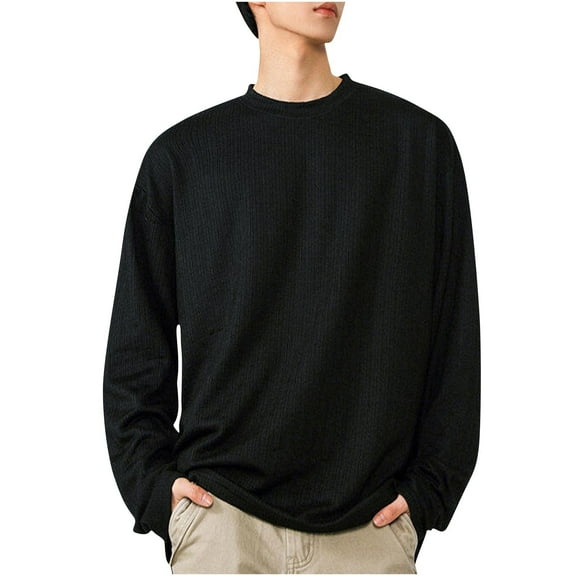VSSSJ Men's Crewneck Sweatshirt Long Sleeve Textured Pullover Shirt Stylish Comfortable Loose Fit Streetwear Fashion Autumn Top for Men Black L