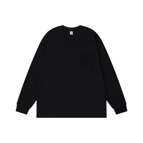 VSSSJ Men's Crewneck Sweatshirts Loose Fit Long Sleeve Drop Shoulder Cotton Pullover Lightweight Solid Basic Baggy Sweatshirt with Pocket Black M