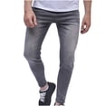 thumbnail image 1 of VSSSJ Men's Denim Pants Loose Fit Ripped Zipper Button Micro Elastic Waist Full Length Washed Jeans Casual Fashion Stretchy Street Punk Style Trousers Black02 S, 1 of 7