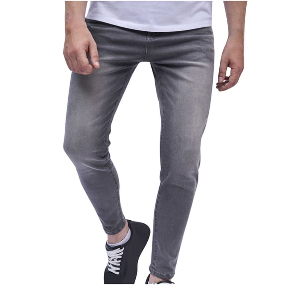 VSSSJ Men's Denim Pants Loose Fit Ripped Zipper Button Micro Elastic Waist Full Length Washed Jeans Casual Fashion Stretchy Street Punk Style Trousers Black02 S