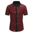 thumbnail image 1 of VSSSJ Men's Disco Shirt Sparkly Sequins Short Sleeve Button Down Shirts Slim Fit Lapel Stylish Dress Shirts 70s Party Costume Red L, 1 of 9