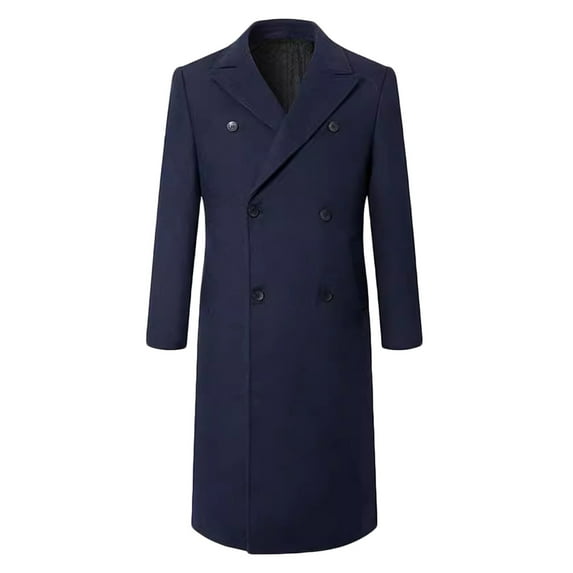 VSSSJ Men's Double Breasted Long Pea Coat Winter Warm Long Jacket Overcoat Notched Collar Slim Fit Long Coat Windbreaker Trench Coat Navy M