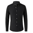 thumbnail image 1 of VSSSJ Men's Dress Shirts Classic Fit Long Sleeves Lapel Button Down Blouses Turndown Collar Solid Color Simple Basic Business Office Shirt Blouse Black M, 1 of 7