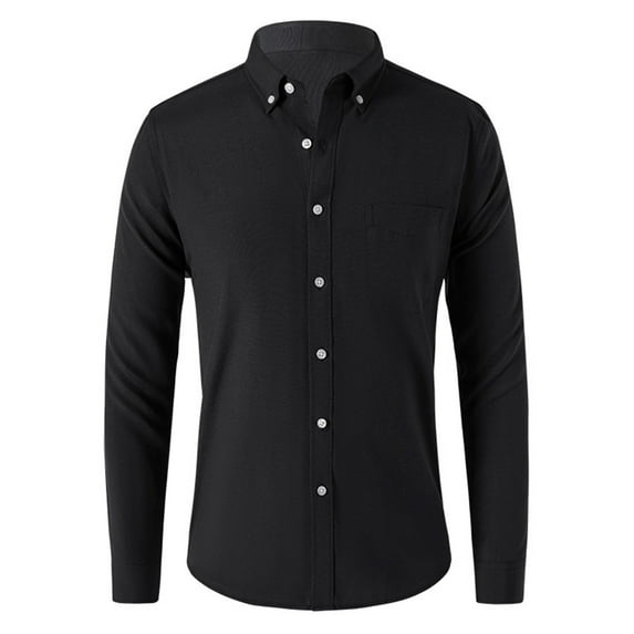 VSSSJ Men's Dress Shirts Classic Fit Long Sleeves Lapel Button Down Blouses Turndown Collar Solid Color Simple Basic Business Office Shirt Blouse Black M