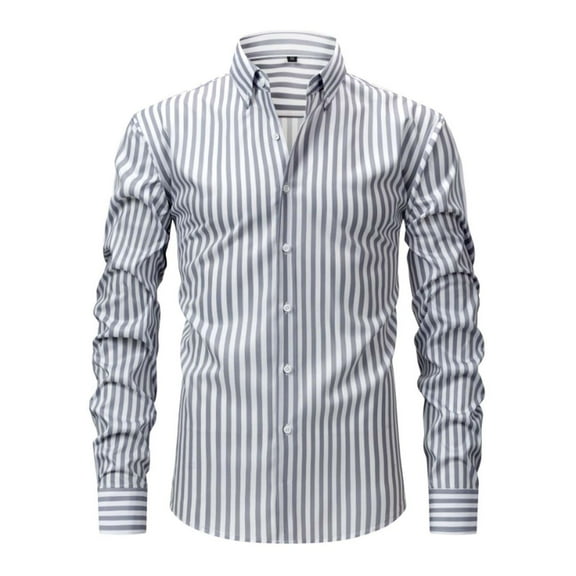 VSSSJ Men's Dress Shirts Stretch Long Sleeve Button Down Shirts Striped Print Regular Fit Casual Business Office Formal Shirt Gray M