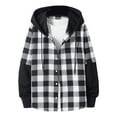 thumbnail image 1 of VSSSJ Men's Fake Two-Piece Hooded Coats Relaxed Fit Plaid Patchwork Button Down Long Sleeve Coat Fashion Hip Hop Style Comfortable Jacket Black XXL, 1 of 8