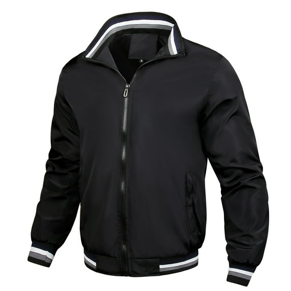 VSSSJ Men's Fall Winter Jacket Big and Tall Solid Color Zip Up Long Sleeve Stand Collar Coat Fashion Leisure Lightweight Warm Outwear Black S