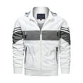 thumbnail image 1 of VSSSJ Men's Fall Winter Jacket Plus Size Long Sleeve Color Block Patchwork Zip Up Hooded Coats Fashion Warm Motorcycle Racer Jackets White XXXL, 1 of 8