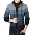thumbnail image 1 of VSSSJ Men's Fall Winter Knit Coats Slim Fit Colorblock Patchwork Zip Up Long Sleeve Hooded Jacket Fashion Casual Baggy Comfortable Outwear Navy L, 1 of 7