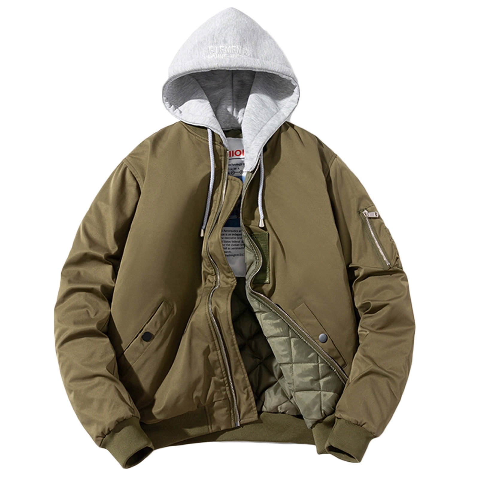 VSSSJ Men's Fashion Bomber Coat with Hooded Loose Fit Long Sleeve Solid ...