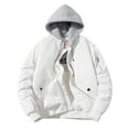 thumbnail image 1 of VSSSJ Men's Fashion Bomber Coat with Hooded Loose Fit Long Sleeve Solid Color Zip Up Jacket Casual Winter Warm Comfortable Assault Coats White XXXXXL, 1 of 6