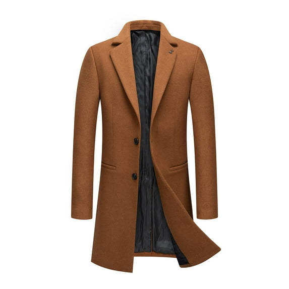 VSSSJ Men's Fashion Fall Winter Trench Coats Big and Tall Solid Color Long Sleeve Button Down Lapel Overcoats Medium Length Thickened Warm Windbreaker Coffee XXL