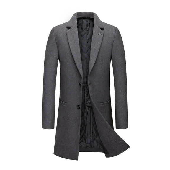 VSSSJ Men's Fashion Fall Winter Trench Coats Big and Tall Solid Color Long Sleeve Button Down Lapel Overcoats Medium Length Thickened Warm Windbreaker Gray L