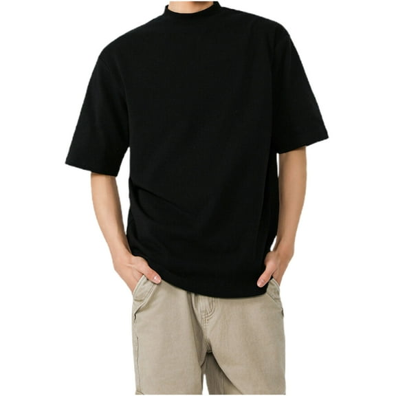 VSSSJ Men's Fashion Oversized Tshirts Mock Neck Short Sleeve Basic Solid T-Shirt Relaxed Fit Lightweight Crewneck Tee Tops Black M