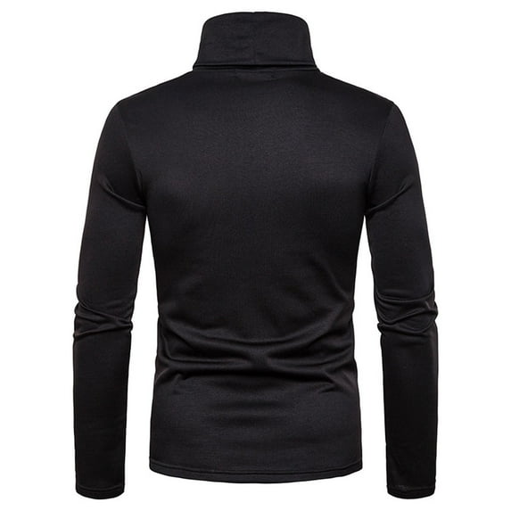VSSSJ Men's Fleece Bottoming Shirt Relaxed Solid Color Turtleneck Long Sleeve Pullover T-Shirts Casual Warm Comfortable Blouse Tops Black XXL
