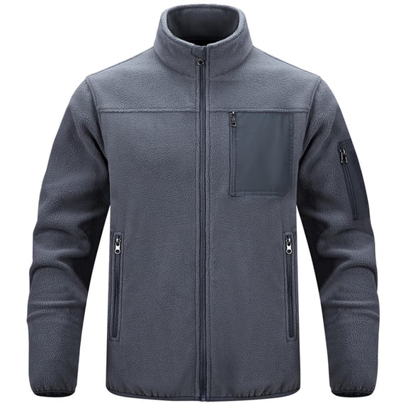 VSSSJ Men's Fleece Jacket Full Zip Winter Jacket Stand Collar Long Sleeve Windproof Soft Warm Jackets Outdoor Hiking Coats with Zipper Pockets Gray S