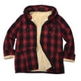 thumbnail image 1 of VSSSJ Men's Fleece Jacket with Hooded Regular Fit Plaid Print Zip Up Long Sleeve Thickening Coats with Pocket Fall Winter Thermal Comfy Outwear Red L, 1 of 4
