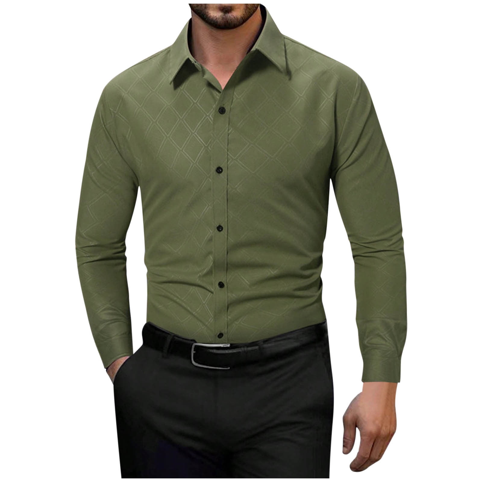 Green Men'S Cotton Solid Button Down Formal Shirts