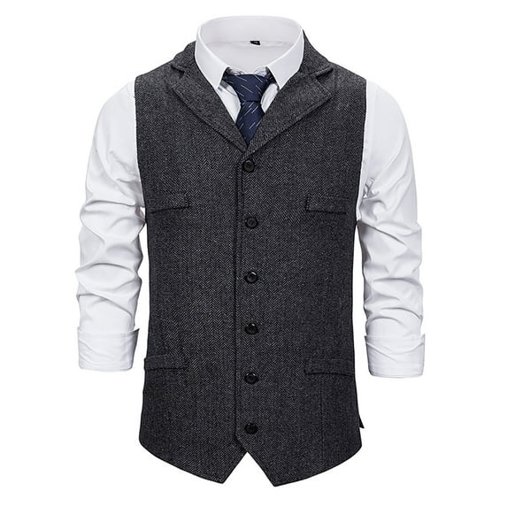 VSSSJ Men's Four Season Suit Vest Slim Fit Striped Button Down Sleeveless Lapel Collar Waistcoat Casual Stylish Wedding Party Vest with Pocket Black XL