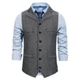 thumbnail image 1 of VSSSJ Men's Four Season Suit Vest Slim Fit Striped Button Down Sleeveless Lapel Collar Waistcoat Casual Stylish Wedding Party Vest with Pocket Dark Gray M, 1 of 4
