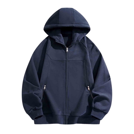 VSSSJ Men's Full Zip Up Hoodies Casual Long Sleeve Fall Oversized Sweatshirts Jacket with Zipper Pockets Dark Blue XXL