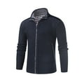 thumbnail image 1 of VSSSJ Men's Full Zip Up Sweater Slim Fit Mock Neck Long Sleeve Warm Cardigan Casual Knitted Fashion Thermal Jacket Outwear with Pockets Navy L, 1 of 5