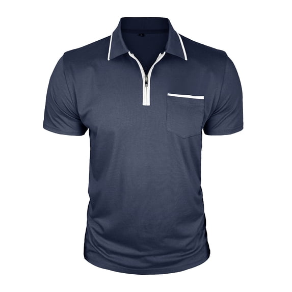 VSSSJ Men's Golf Shirts Quarter Zip Athletic Shirts Business Casual Classic Lightweight Short Sleeve Collared Shirt with Pocket Blue M