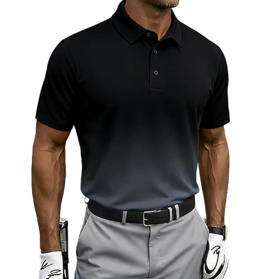 VSSSJ Men's Golf Shirts Short Sleeve Moisture Wicking Casual T-Shirt Quick Dry Regular Fit Button Athletic Tennis Collared Shirts Black M