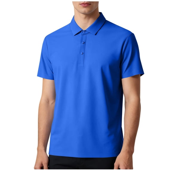 VSSSJ Men's Golf Shirts Short Sleeve Moisture-Wicking Tee Shirt Regular Fit Button Collared Lightweight Casual Athletic T-Shirt Tops Blue XXXXXL